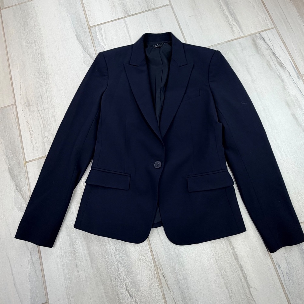 Theory Gabe B 2 Urban Navy Wool Blend Single Button Blazer 4